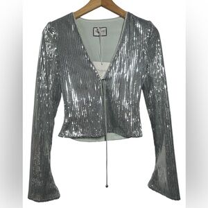 Revolve Runaway The Label Silver Sequin V-Neck Top